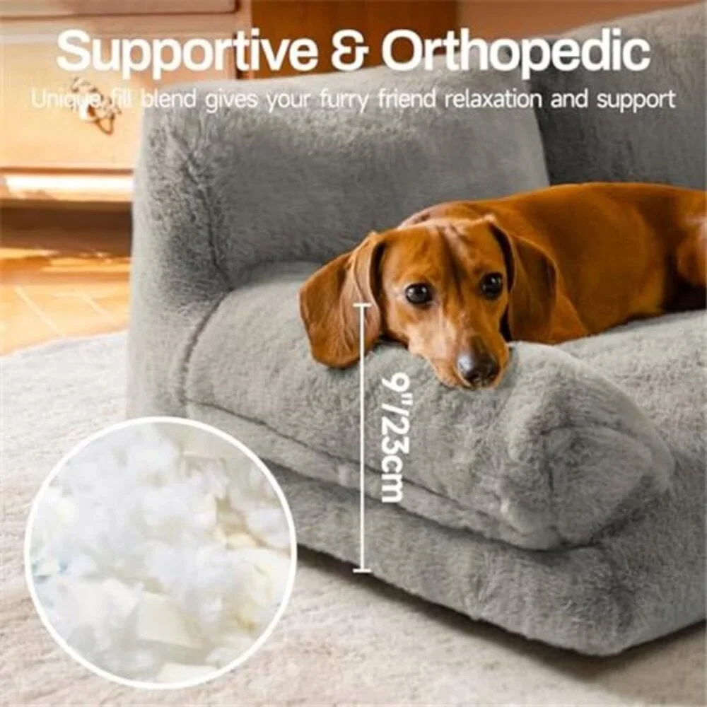 Cat Bed Indoor Small Medium Dog Bed Fluffy Sofa Washable Non Slip Grey